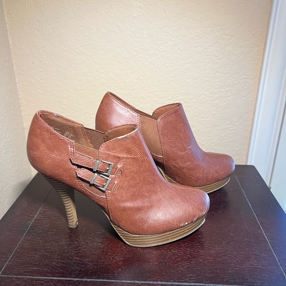 Brown Faux Leather Ankle Boots Booties